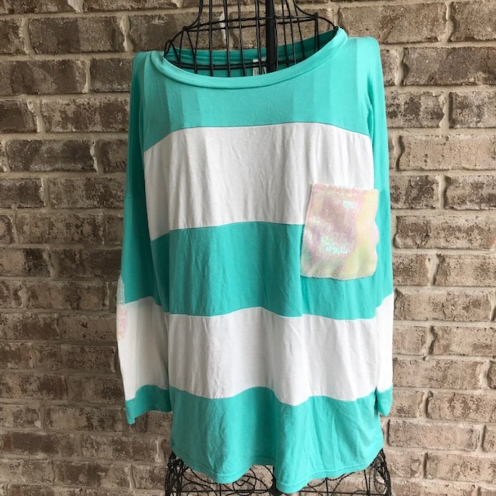 Pink Owl Apparel Color Block Top Sequins Retro